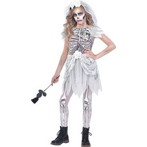 Girls Skeleton Zombie Bride 3 Piece Costume NWT